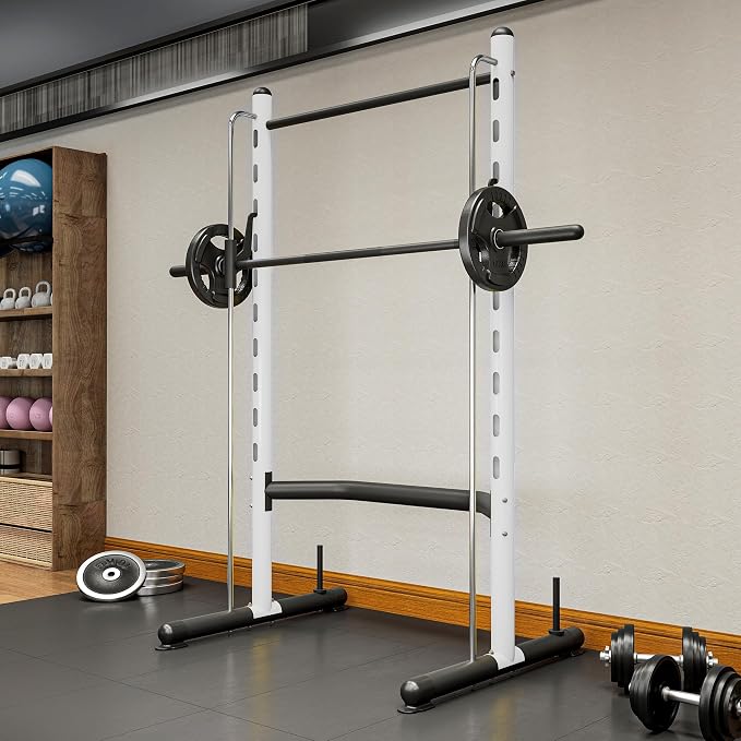 Soozier Squat Rack with Pull-Up Bar, Adjustable Power Rack with Barbell Bar, Multi-Functional Steel Bench Press Rack for Home Gym Strength Training, Black