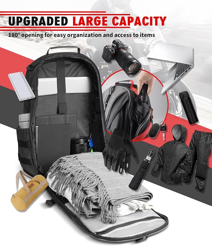 Motorcycle Helmet Bag Universal Motorcycle Helmet Backpack with 35L Large Capacity Motorcycle Riding Backpacks for Men Lugguge Storage Bag with Hidden Net, Grey