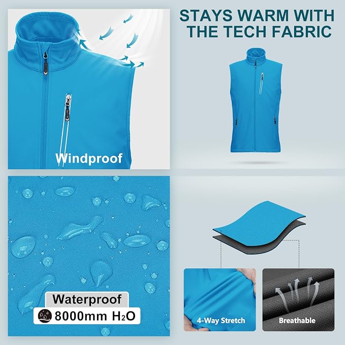 33,000ft Men's Windproof Lightweight Golf Vest Outerwear with Pockets, Softshell Sleeveless Jacket for Running Hiking Sports