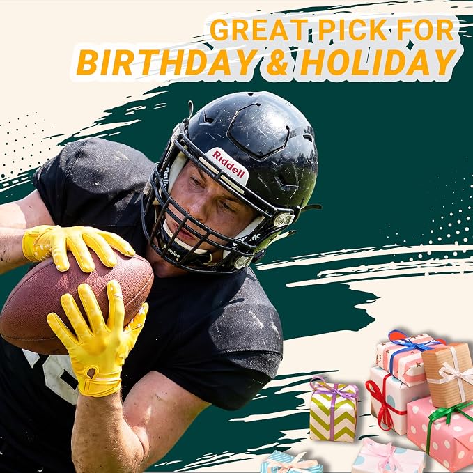 Football Gloves for Youth and Adult Men,Sticky Adhesive Palms Receiver Gloves,Grip Boost Flag Football Accessories Gifts for Family and Friends