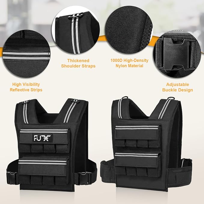 FUFF Adjustable Weighted Vest Men,20/30/40 LB Weight Vest for Strength Trainin, Workout Vest Woman with Removable Iron Weights for Walking, Rucking, Running, Exercise