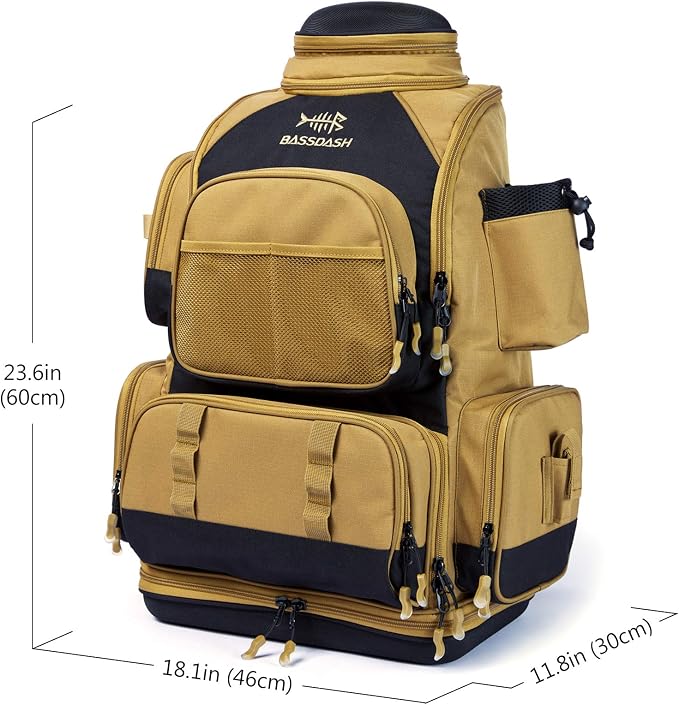 BASSDASH Fishing Tackle Backpack Water Resistant Tactical Bag Soft Tackle Box with Rod Holder and Protective Rain Cover