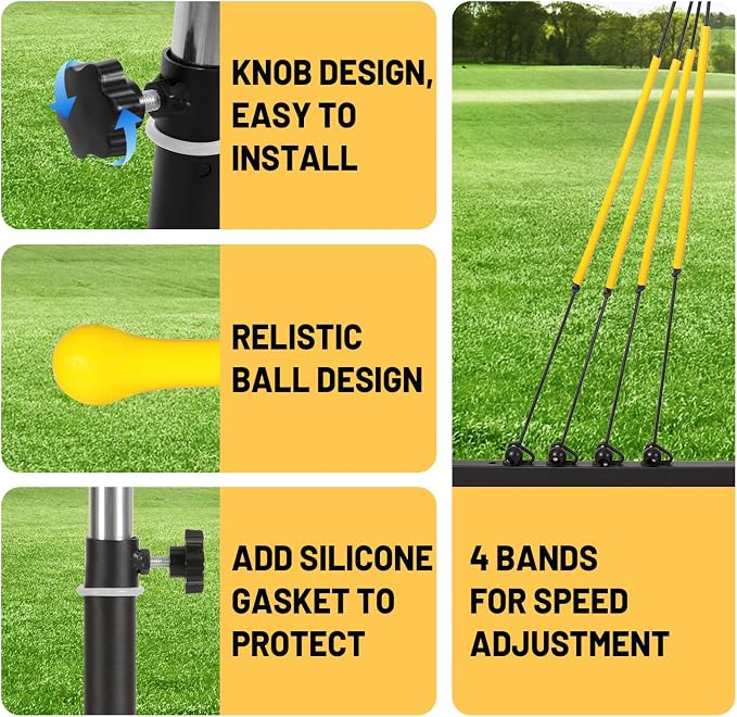 Baseball Softball Swing Trainer with 4 Power Bands, 31-43 In Adjustable Baseball Hitting Trainer with 3 Ground Nails, Carry Bag. Baseball Training Equipment Improve Power, Speed, Coordination