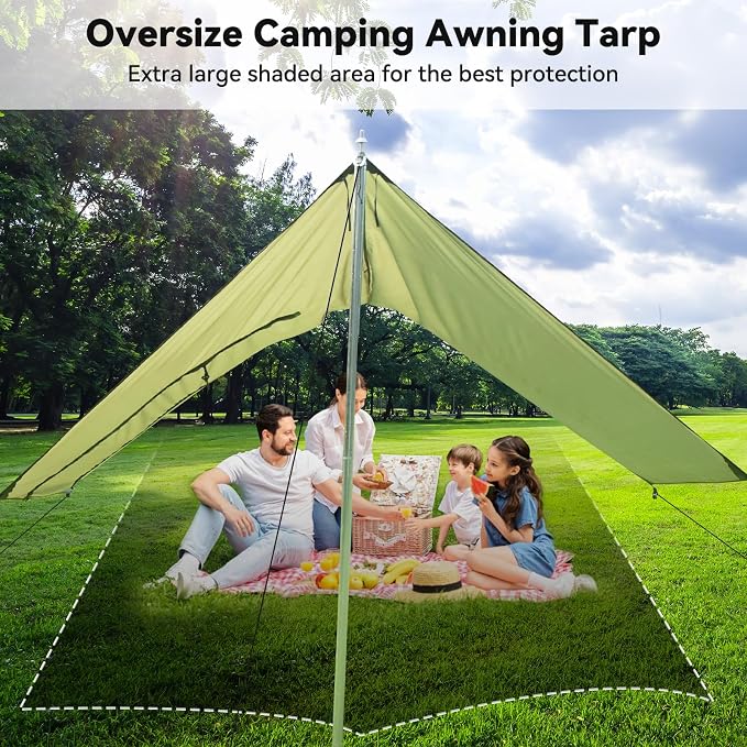 Hammock Rain Fly Tent Tarp (11x9ft) Large Ultralight Camping Tarps Waterproof Portable Backpacking Multifunctional Rain Cover for Outdoor Hiking, Picnic, Hammock, Car, Backpacking