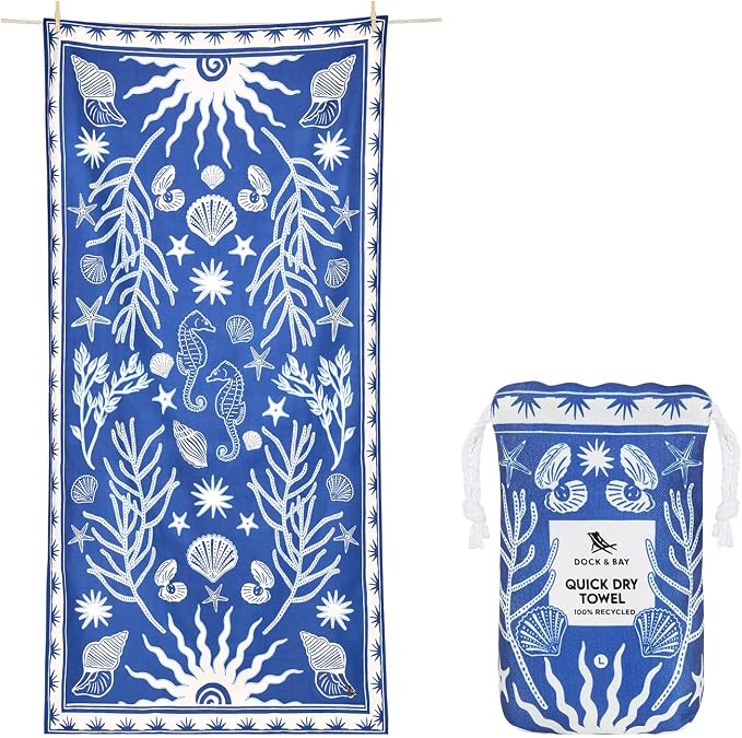 Dock & Bay Beach Towel - Quick Dry, Sand Free - Compact, Lightweight - 100% Recycled - Includes Bag - Ocean Treasure - Extra Large (200x90cm, 78x35)