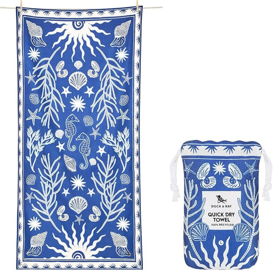 Dock & Bay Beach Towel - Quick Dry, Sand Free - Compact, Lightweight - 100% Recycled - Includes Bag - Ocean Treasure - Extra Large (200x90cm, 78x35)