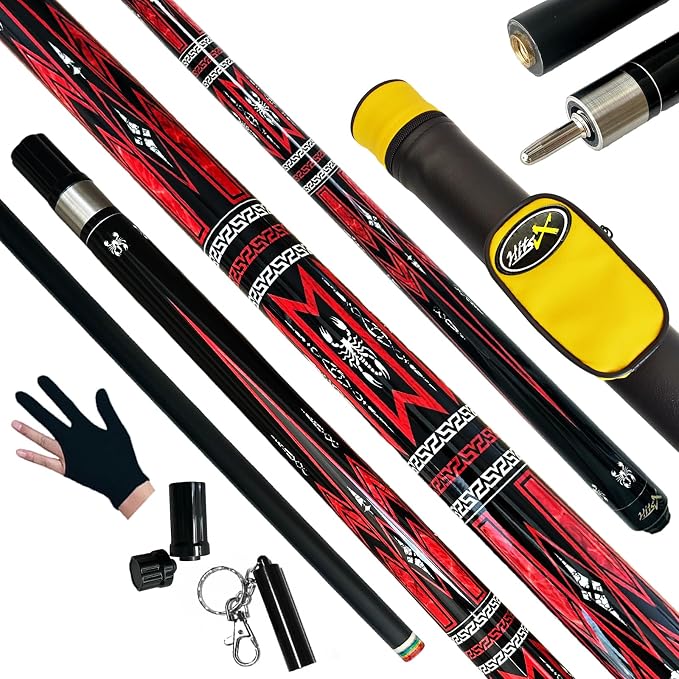 Tai ba cues Fibergalss Shaft Pool Stick with case, 13mm Multilayer Leather Tip, 58", Hardwood Canadian Maple Professional Billiard Pool Cue Stick, Quick-Release Joint, 18, 19, 20, 21 Oz (Selectable)