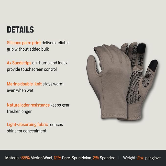 First Lite Rugged Wool Fleece Glove | Merino Wool Hunting Gloves for Men | Silicone Grip Palm with Touchscreen Compatible Fingertips