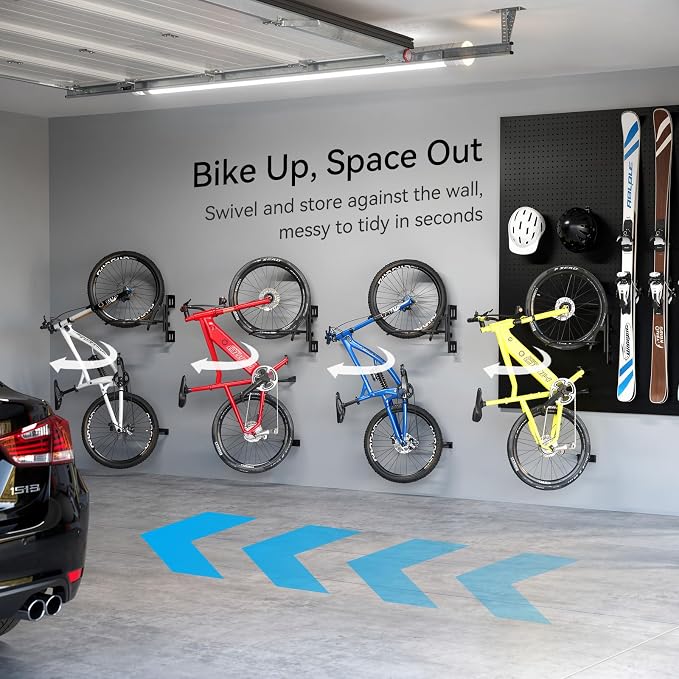 Housolution Swivel Bike Wall Mount, [1 Pack] No Lifting Bike Rack for Wheels Sizes up to 29'', Bike Hangers for Garage, Space-Saving Bike Rack Garage, Bike Hanger for Bikes with Max 3.14'' Tire Width
