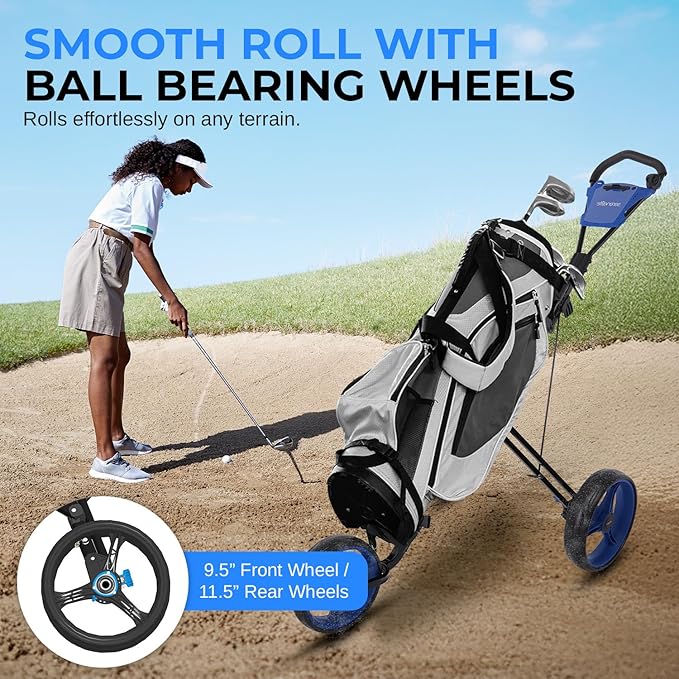 SereneLife Golf Push Pull Cart – Lightweight, Foldable, Bag Holder with Adjustable Handle, Caddy Accessories, Compact Folding Golf Trolley for Travel