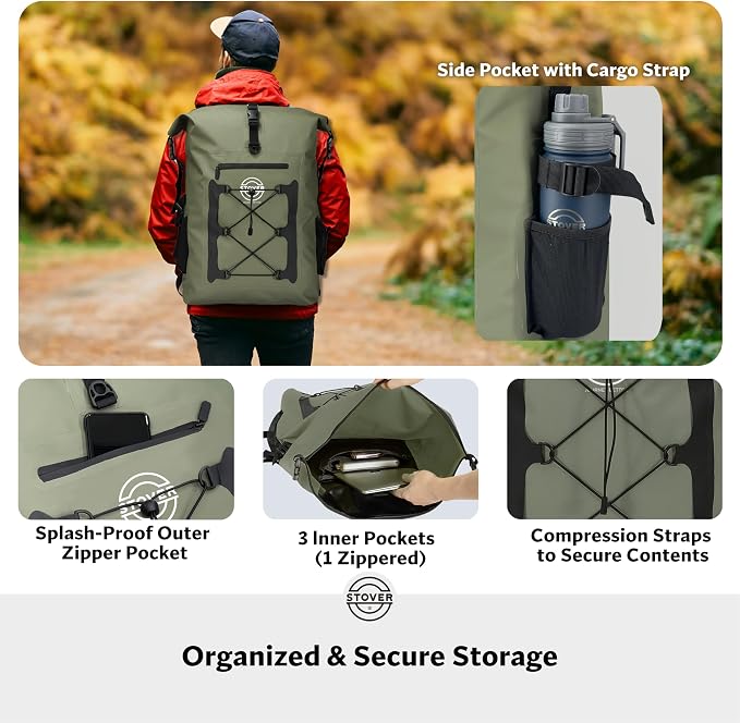 STOVER 5/10/25/30/40/55L Waterproof Dry Bag- Roll-Top Backpack w/Phone Case- Kayaking, Hiking, Camping, Boating- Men/Women