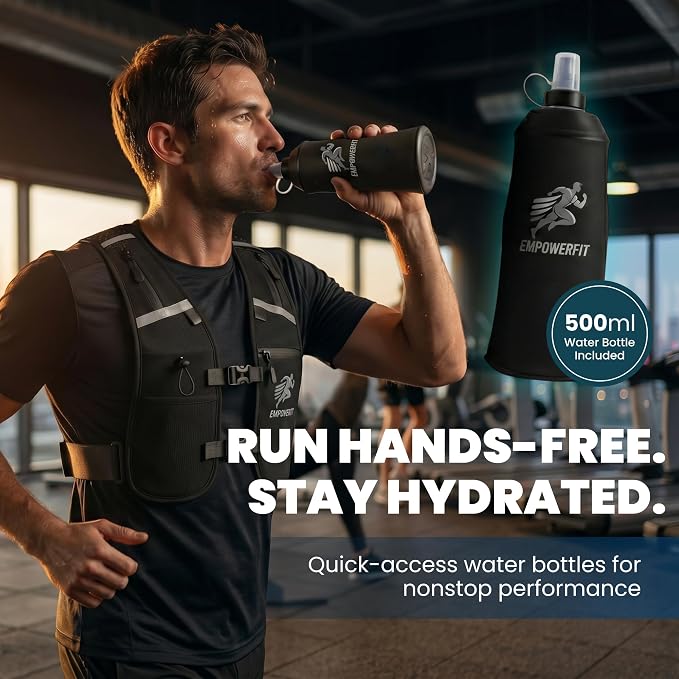 Running Hydration Vest with 500ml Soft Bottle – Lightweight Running Pack for Men & Women, Breathable Mesh, Reflective, 6 Pockets