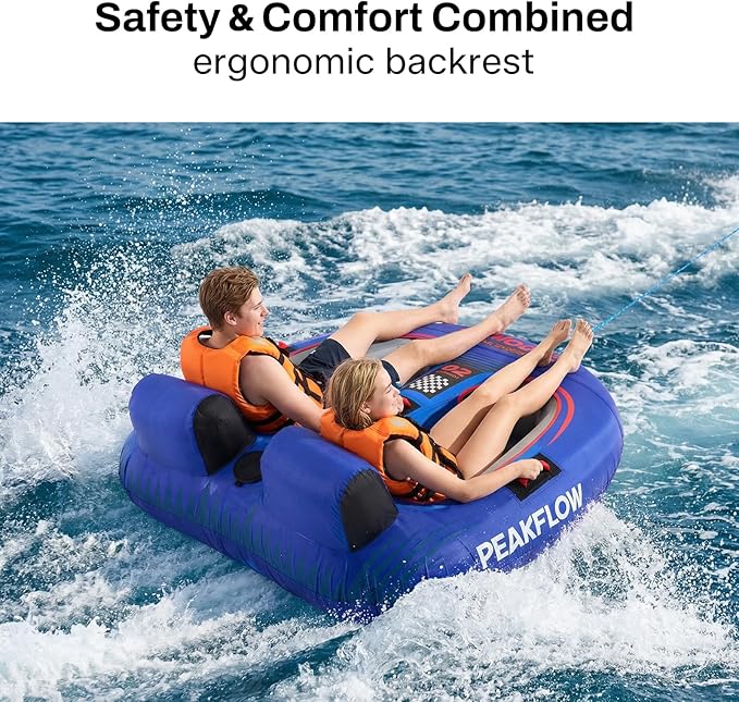 PEAKFLOW Towable Tube,Boat Tube,2 Person Models,Tubes for Boating,Lake & Ocean Fun, Inflatable Boat Tubes and Towables,65x60Inches Inflated,Velocita Series