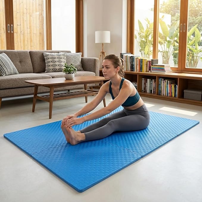BalanceFrom Puzzle Exercise Mat 1" Thick, EVA Interlocking Foam Floor Tiles for Home Gym, Mat for Home Workout Equipment, Floor Padding for Kids, Blue, 24 in x 24 in x 1 in, 24 Sq Ft - 6 Tiles