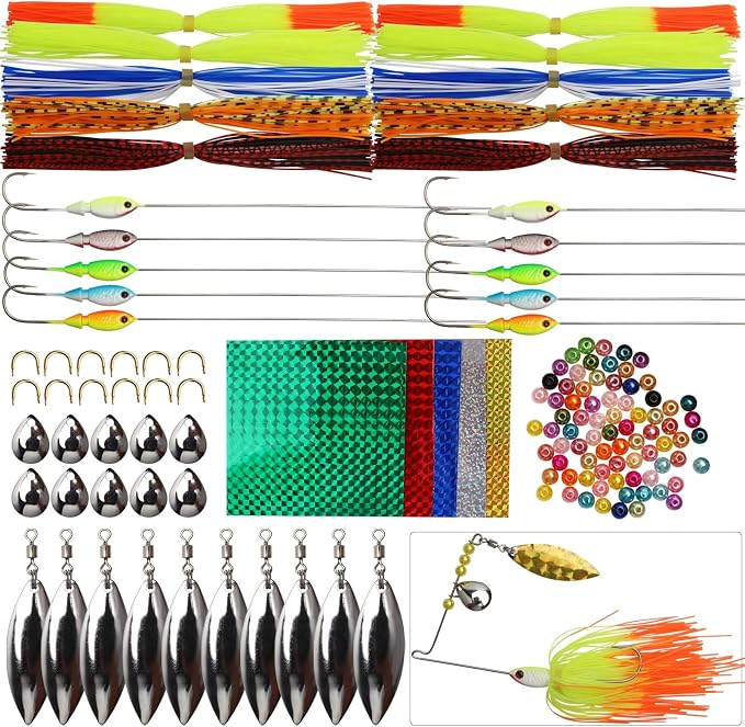 Dovesun Fishing Lure Making Kit DIY Spinner Making Kit, Inline Spinner Baits for Bass Fishing Trout Salmon Freshwater Gift for Men 228pcs/155pcs/107pcs