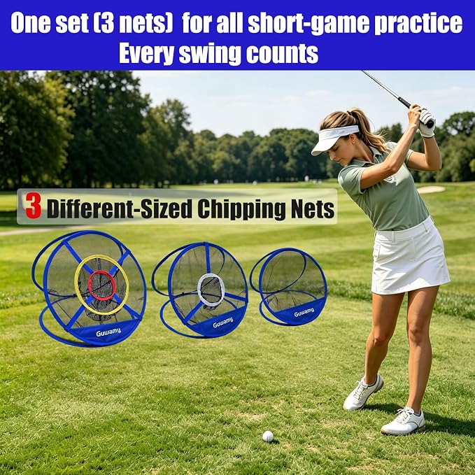 Set of 3 Golf Chipping Nets (3 Sizes) - Pop-Up Practice Targets for Indoor & Outdoor