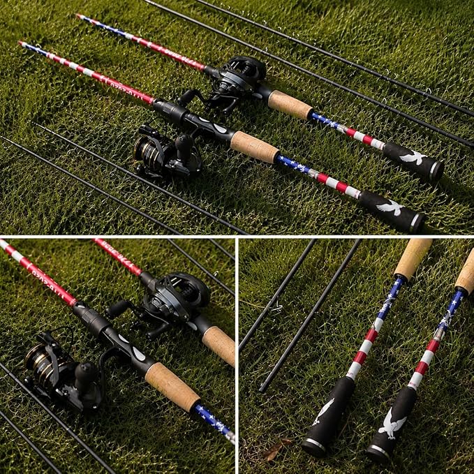 6FT Carbon Fiber Fishing Rod, Twin-Tip Design with American Flag for USA 250th Anniversary, Cork/EVA Handle, 2-Piece Spinning & Casting Rod for Freshwater Bass