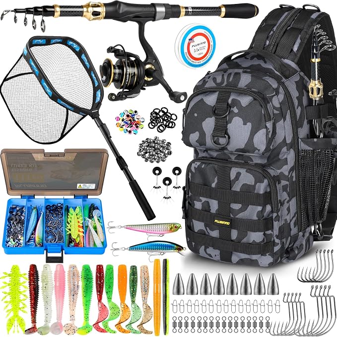 PLUSINNO Fishing Backpack with Fishing Floating Net, Fishing Gear, Tackle Boxes,Waterproof Fishing Tackle Bag, Fishing Gifts for Men