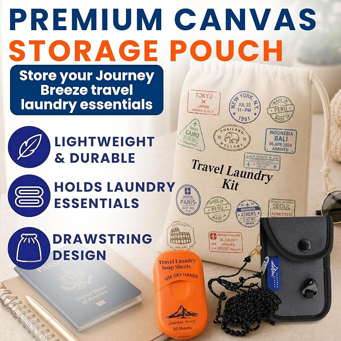 Travel Laundry Detergent Sheets with Laundry Bag and Strong Portable Clothesline – Laundry Detergent Sheets, Foldable Laundry Bag & Elastic Travel Clothesline for Hotels, Cruises & Trips