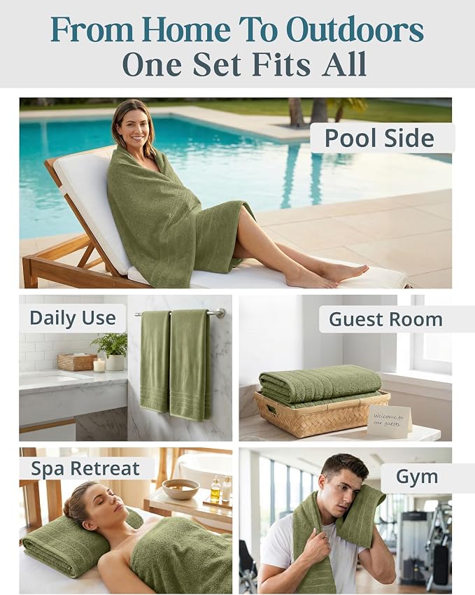 Casa Platino 100% Cotton Bath Sheets Pack of 4 (36"x72") - Ring Spun Mercerized Cotton Bathroom Towel Set - Quick Dry, Soft & Absorbent Large Bath Towels - Holds Well After Multiple Washes - Oil Green