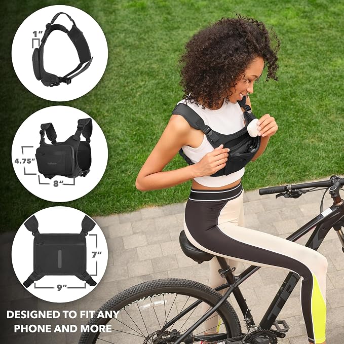 Trailoom Running Chest Pack, Reflective Vest, Water Repellent, Phone Holder, Workout Bag for Runners, Cycling, Biking, EDC Pouch, Jogging Carrier, Hidden Pocket, Men & Women, Lightweight