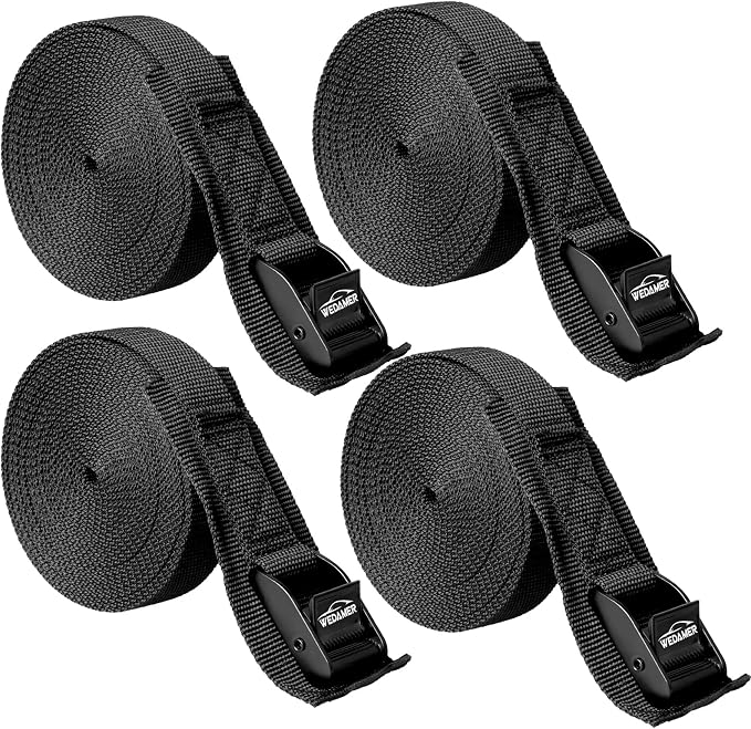 WEDAMER 4-Pack Kayak Tie Down Straps Heavy Duty Cam Buckle Tie Downs Adjustable for Trucks Motorcycles Boat RV - Ratchet Lashing Straps with Storage Bag, Roof Rack Trailer Cargo Securement 1" x16.4ft