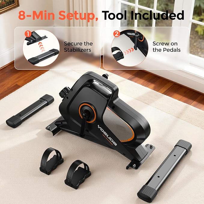 YOSUDA Under Desk Bike with 16-Level Magnetic Resistance, Mini Exercise Bike with Bluetooth App, Pedal Exerciser While Sitting for Office Workers & Seniors, for Home Exercise & Recovery