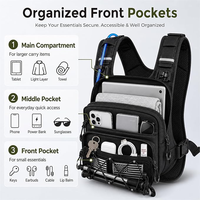 Running Vest for Men & Women – Water Backpack with Upgraded 2L Leak-Proof Bladder, No-Bounce Fit & 3-Pocket Organized Storage, Reflective Hydration Backpack for Running, Hiking & Cycling