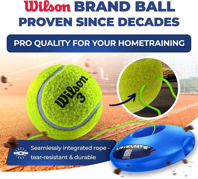 MOVEMATE Tennis-Trainer Set with Wilson® Tennis Ball | Innovative Ball Game for Outdoors, in The Garden, in The Park for Children & Adults | Incl. Transport Bag & Exercise Videos