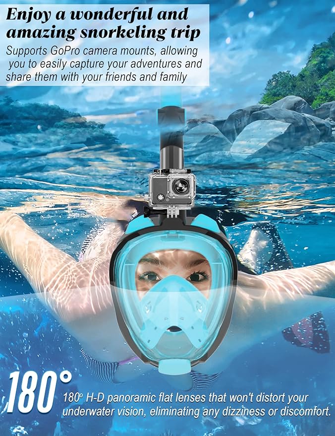 WSTOO Full Face Snorkel Mask, Dry Top Snorkeling Gear for Adults, 180° Panoramic Foldable Design with Camera Mount, Safe Mouth/Nose Breathing, Anti-Fog & Anti-Leak