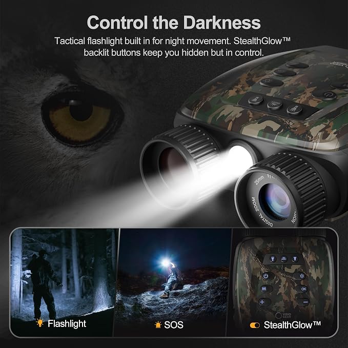 VisioGear Night Vision Binoculars - Night Thunder X3 4K Night Vision Goggles for Adults, AI Color Mode, 2000ft Range, 5000mAh Battery, 32GB Card for Camping & Hunting, Camouflage