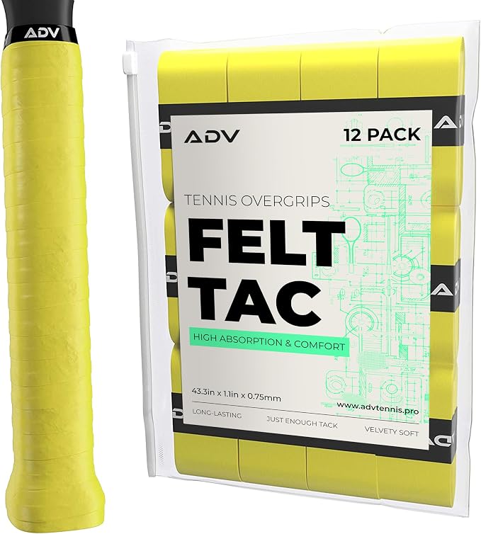 ADV Dry Tennis Overgrip Tape - 3, 6, 12, 30, 60 Pack - FeltTac Tennis Racket Grip Tape - Ultra Absorbent Tennis Grip Tape - Comfort Tennis Racket Grips - Tennis Grips Overgrip
