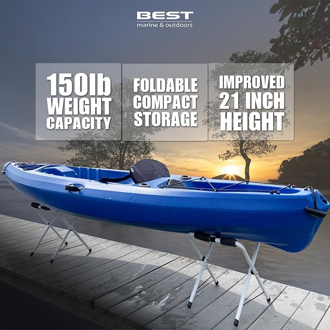 Best Marine and Outdoors Folding Kayak Stands – 21" Tall, No Assembly, Heavy Duty Aluminum, Portable Kayak Storage Rack for Canoe, SUP & Paddle Board – 150 lb Capacity, Lightweight & Foldable
