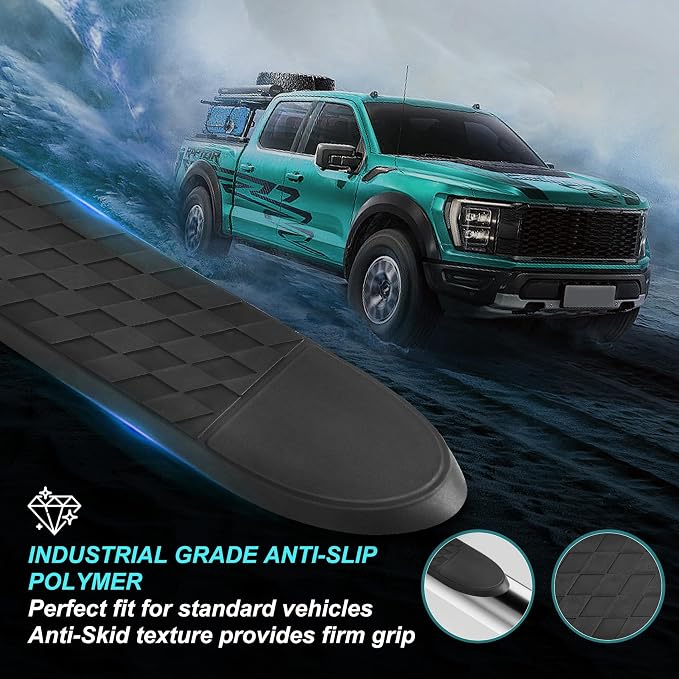 4" Nerf Bar Replacement Pads with 6 Holes, 24" X 4" Non-Slip Replacement Step Pad Compatible with Popular 4" Oval Tube Nerf Bars, 4 Pack. Easy Installation——Verify Tube Size & Hole Spacing!