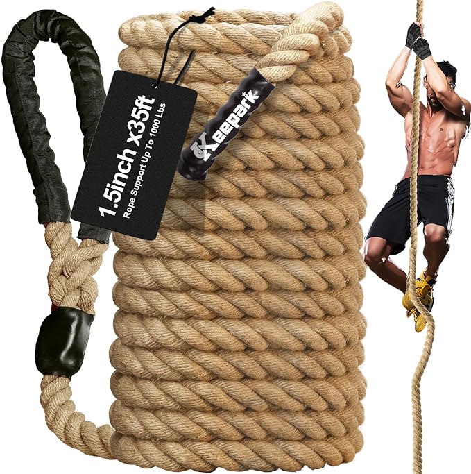 Climbing Rope Gym Exercise Ropes - 1.5 Inch Diameter 10FT 15FT 20FT 25FT 30FT 35FT 40FT 50FT Climb Rope for Fitness & Strength Training, Workout Climbing Rope for Adults Kids Home Indoor or Outdoor