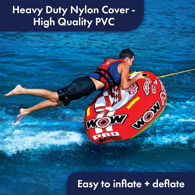 Wow Sports World of Watersports Ace Racing Boat Tube 1 Person Inflatable Towable Tube for Boating, 15-1120