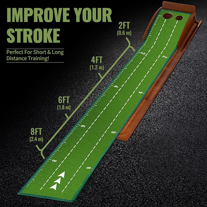 Putting Green Indoor,Golf Putting mats Practice Indoor,Wrinkle-Free Golf Mat with Auto Ball Return -Luxurious Velvet Surface Durable Solid Wood Base -Ideal for Home, Office, and Outdoor