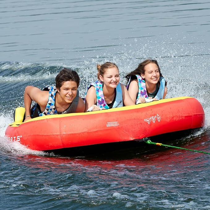 Rave Sports Diablo III Boat Towable Tube - Inflatable Boating Tube for 1-3 Riders - Heavy-Duty Water Tube for Boats to Pull - Water Sports Towable with Quick Connector