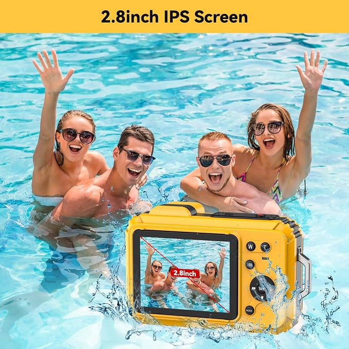 Underwater Camera, 2.7K 56MP 33FT Waterproof Digital Camera with 6X Optical Zoom & 4X Digital Zoom 2.8" IPS Screen, Ideal for Snorkeling, Swimming and Outdoor Adventures with 32G Card