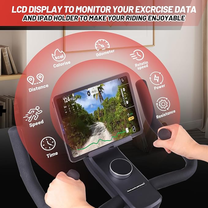 Exercise Bike, Magnetic Indoor Cycling Bike with 28Lbs Flywheel & Smart Resistance, 276LBS Capacity Stationary Bike with LCD Monitor, IPad Mount & App Connectivity