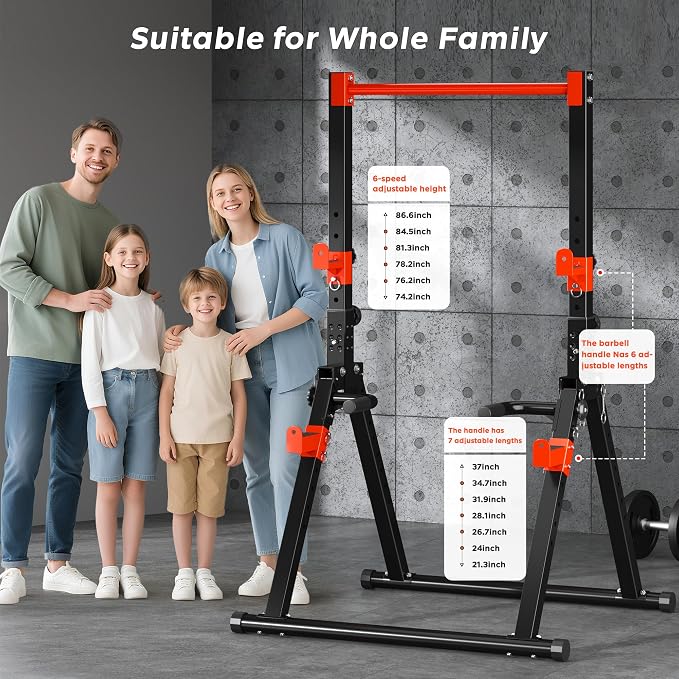 SogesHome Power Tower Dip Station Pull Up Bar for Home Gym, Adjustable & Foldable Multifunction Fitness Workout Station with Triangular Stability Design for Strength Training