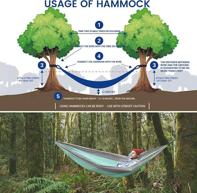 Camping Hammock with Mosquito Net & Rain Fly Tent Tarp & Tree Straps Portable Strong Nylon Hammock Parachute Tent w/Storage Bag for Camping Hiking Backyard Outdoor Backpacking Travel