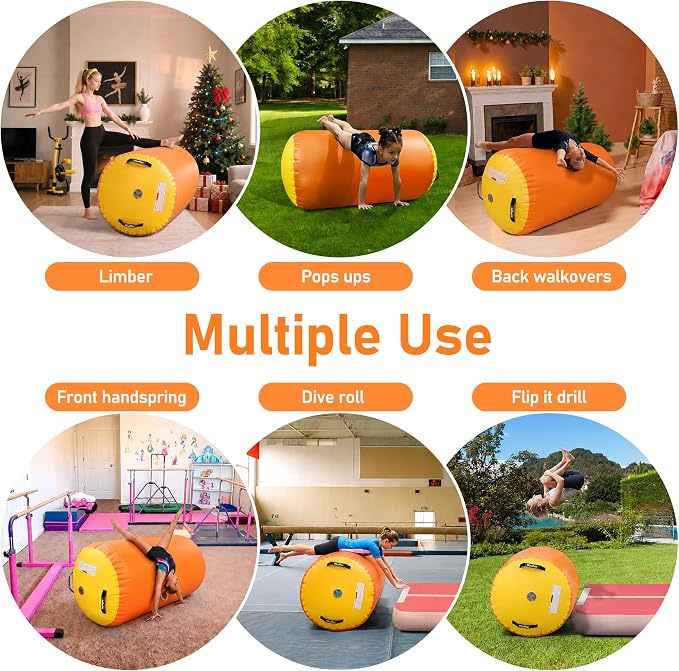 Gymnastic Air Barrel, Inflatable Tumble Track, Tumbling Mat, Roller Octagon Trainer for Back Handspring and Back-bend for Home, Gym, No Pump