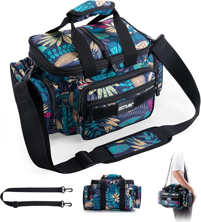 Goture Fishing Tackle Bag, 600D Water-Resistant Soft Side Crossbody Sling Bag for Men & Women,Small Gear Storage Tactical Bags for Saltwater & Freshwater,Fits 3 3600 Tackle Boxes(Not Included)