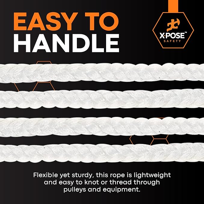 Xpose Safety Diamond Braided Clothesline Rope 8/32" x 100 ft, White Polypropylene Heavy Duty Braided Cord for Clothesline, Camping, Tents, Flagpole, Hoist, Pulley & Outdoor Use, 2 Pack
