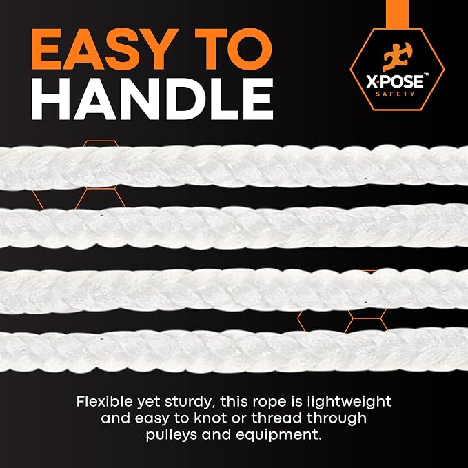 Xpose Safety Diamond Braided Clothesline Rope 6/32" x 100 ft, White Polypropylene Heavy Duty Braided Cord for Clothesline, Camping, Tents, Flagpole, Hoist, Pulley & Outdoor Use, 6 Pack