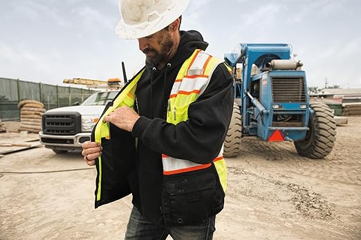 Kishigo Men's High Visibility Reflective Premium Black Series Black Bottom Vest 1515, Zipper Closure, Polyester, ANSI 107 Type R/Class 2, Construction, Utility, Waste Management (Lime, XL)
