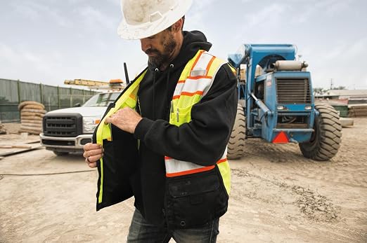 Kishigo Unisex High Visibility Reflective Premium Black Series Black Bottom Vest 1515, Zipper Closure, Polyester, ANSI 107 Type R/Class 2, Construction, Utility, Waste Management (Lime, 5X)