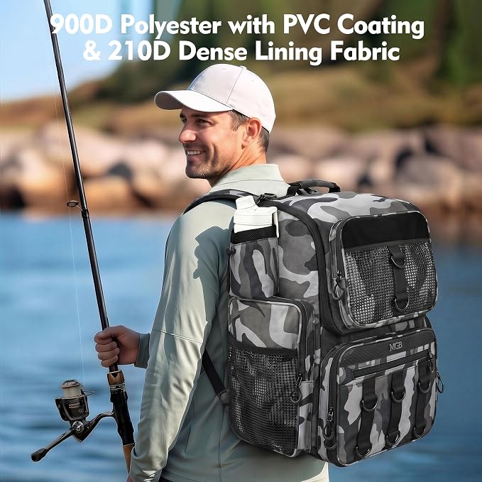 MGB 46L Water-resistant Fishing Tackle Backpack with Rod Holders