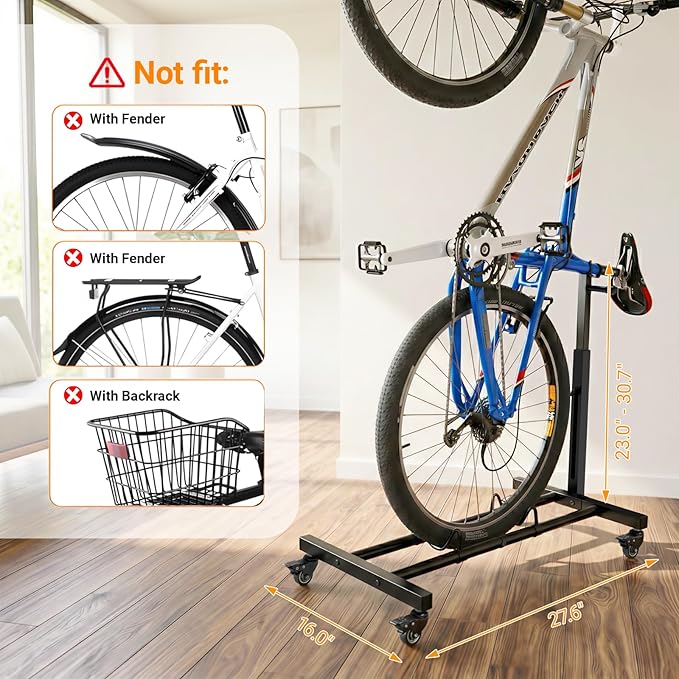 Vertical Bike Stand, Freestanding Bike Rack Garage Storage with Adjustable Height for Wheels up to 29", Space-Saving Indoor Bicycle Stand for Garage & Apartment, Upright Bike Holder for MTB Road Bike